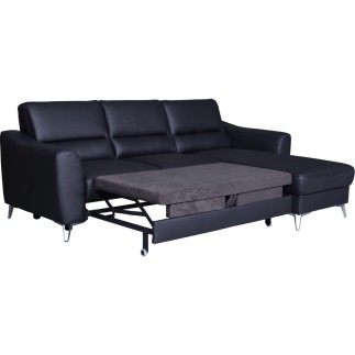 Canapé d'angle convertible en cuir italien de luxe 5 places SANTORIN, avec coffre, noir, angle droit