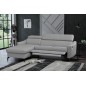 - Canapé d'angle relax en cuir de luxe italien avec relax électrique et coffre, AMBERT, gris clair, angle gauche, 4 places