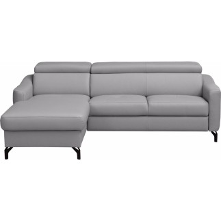 - Canapé d'angle relax en cuir de luxe italien avec relax électrique et coffre, AMBERT, gris clair, angle gauche