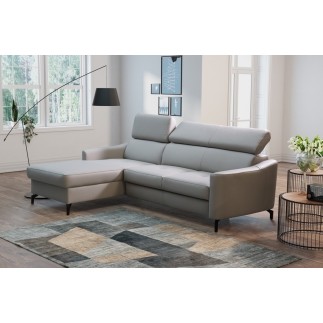 - Canapé d'angle relax en cuir de luxe italien avec relax électrique et coffre, AMBERT, gris clair, angle gauche
