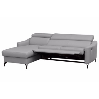 - Canapé d'angle relax en cuir de luxe italien avec relax électrique et coffre, AMBERT, gris clair, angle gauche