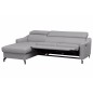 - Canapé d'angle relax en cuir de luxe italien avec relax électrique et coffre, AMBERT, gris clair, angle gauche, 4 places