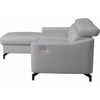 - Canapé d'angle relax en cuir de luxe italien avec relax électrique et coffre, AMBERT, gris clair, angle gauche