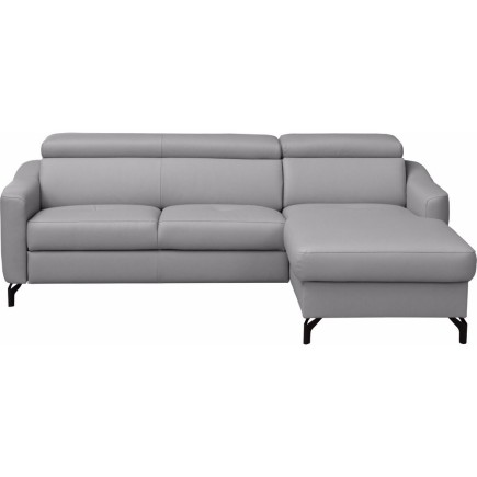 Canapé d'angle relax en cuir de luxe italien avec relax électrique et coffre, AMBERT, gris clair, angle droit, 4 places