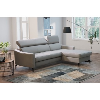 Canapé d'angle relax en cuir de luxe italien avec relax électrique et coffre, AMBERT, gris clair, angle droit