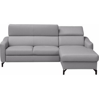 Canapé d'angle relax en cuir de luxe italien avec relax électrique et coffre, AMBERT, gris clair, angle droit