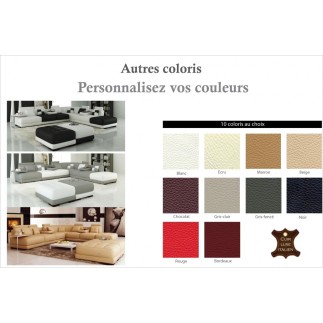 Canapé d'angle en cuir 7/8 places ELIXIR, couleurs personnalisées, angle droit, Petite table bout de canapé offerte