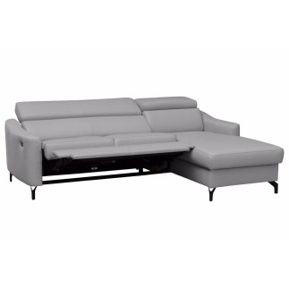 Canapé d'angle relax en cuir de luxe italien avec relax électrique et coffre, AMBERT, gris clair, angle droit