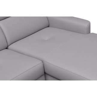 Canapé d'angle relax en cuir de luxe italien avec relax électrique et coffre, AMBERT, gris clair, angle droit