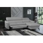 Canapé d'angle relax en cuir de luxe italien avec relax électrique et coffre, AMBERT, gris clair, angle droit, 4 places