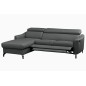 Canapé d'angle relax en cuir de luxe italien avec relax électrique et coffre, AMBERT, gris foncé, angle gauche, 4 places