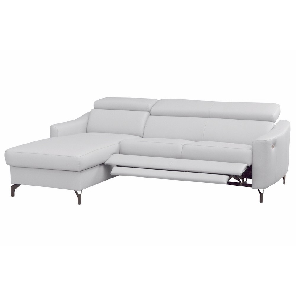 Canapé d'angle relax en cuir de luxe italien avec relax électrique et coffre, AMBERT, blanc, angle gauche, 4 places