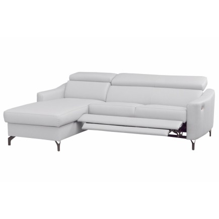 Canapé d'angle relax en cuir de luxe italien avec relax électrique et coffre, AMBERT, blanc, angle gauche