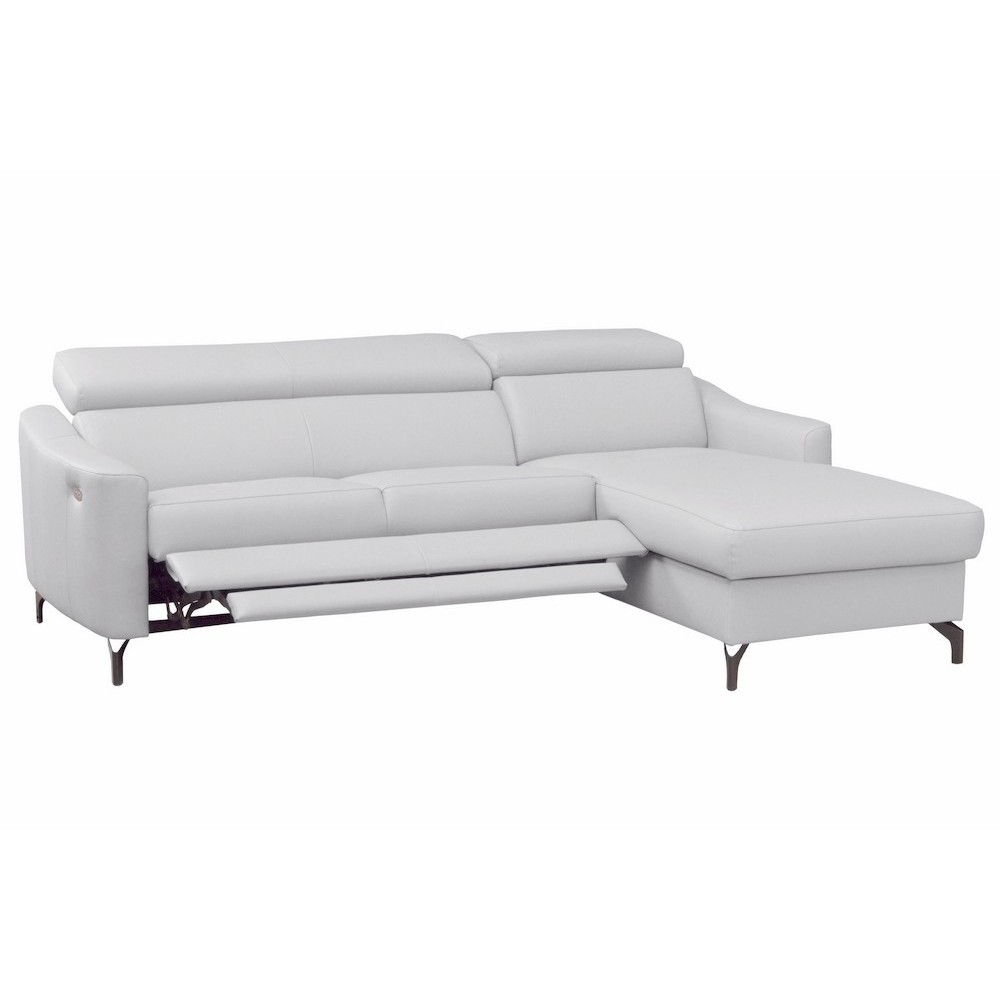 Canapé d'angle relax en cuir de luxe italien avec relax électrique et coffre, AMBERT, blanc, angle droit, 4 places