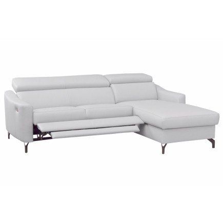 Canapé d'angle relax en cuir de luxe italien avec relax électrique et coffre, AMBERT, blanc, angle droit