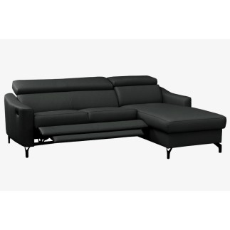 Canapé d'angle relax en cuir de luxe italien avec relax électrique et coffre, AMBERT, noir, angle droit