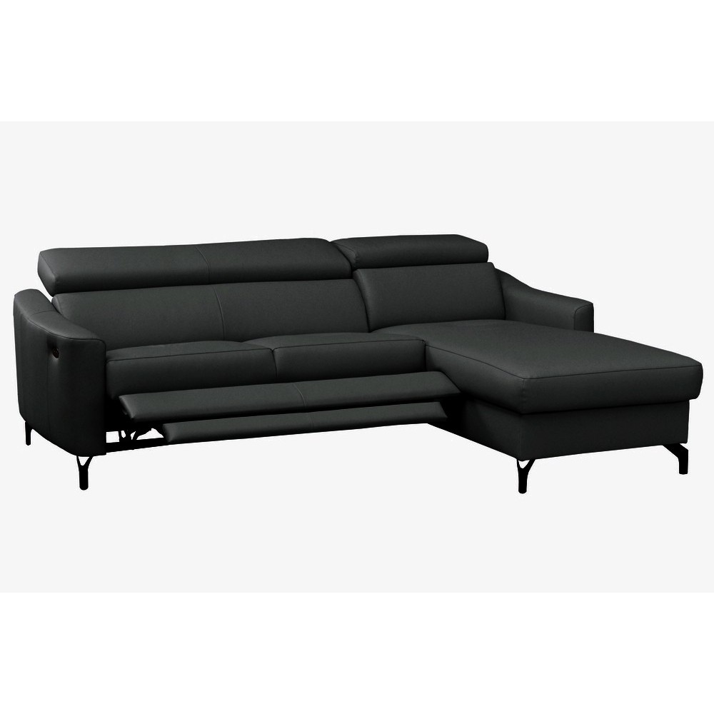 Canapé d'angle relax en cuir de luxe italien avec relax électrique et coffre, AMBERT, noir, angle droit, 4 places