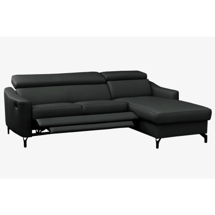 Canapé d'angle relax en cuir de luxe italien avec relax électrique et coffre, AMBERT, noir, angle droit