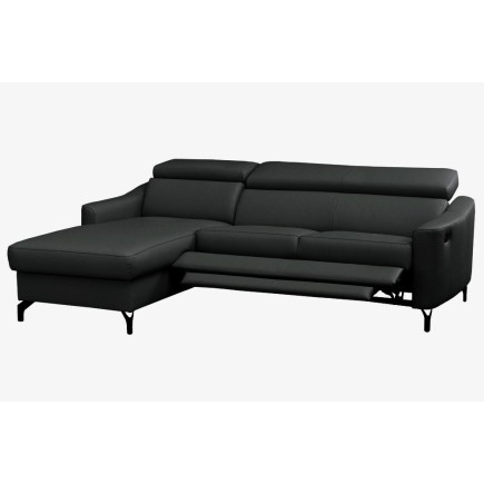 Canapé d'angle relax en cuir de luxe italien avec relax électrique et coffre, AMBERT, noir, angle gauche