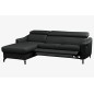 Canapé d'angle relax en cuir de luxe italien avec relax électrique et coffre, AMBERT, noir, angle gauche, 4 places