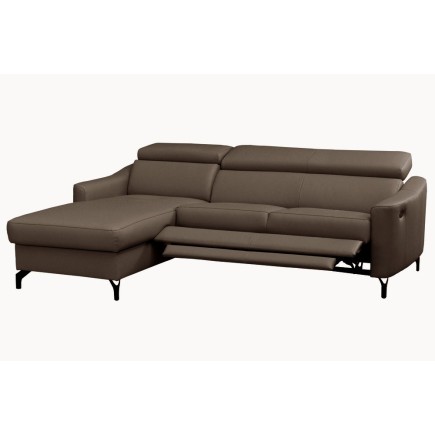 - Canapé d'angle relax en cuir de luxe italien avec relax électrique et coffre, AMBERT, taupe, angle gauche