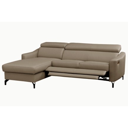 Canapé d'angle relax en cuir de luxe italien avec relax électrique et coffre, AMBERT, beige, angle gauche