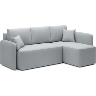 Canapé d'angle convertible HARRY en velours luxe 3/4 places, gris, angle droit (vu de face)