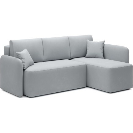 Canapé d'angle convertible HARRY en velours luxe 3/4 places, gris, angle droit (vu de face)