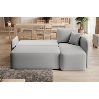 Canapé d'angle convertible HARRY en velours luxe 3/4 places, gris, angle droit (vu de face)