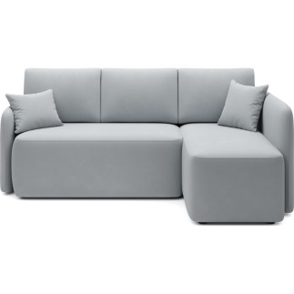 Canapé d'angle convertible HARRY en velours luxe 3/4 places, gris, angle droit (vu de face)