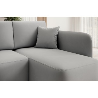 Canapé d'angle convertible HARRY en velours luxe 3/4 places, gris, angle droit (vu de face)
