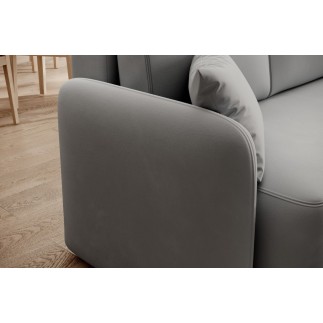 Canapé d'angle convertible HARRY en velours luxe 3/4 places, gris, angle droit (vu de face)