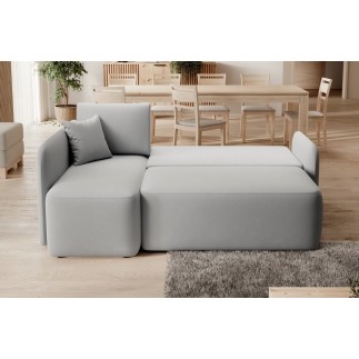Canapé d'angle convertible HARRY en velours luxe - 3/4 places, gris, angle gauche (vu de face)