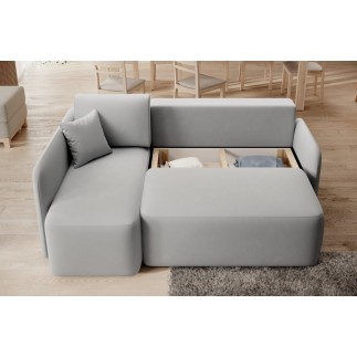 Canapé d'angle convertible HARRY en velours luxe - 3/4 places, gris, angle gauche (vu de face)