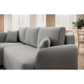 Canapé d'angle convertible HARRY en velours luxe - 3/4 places, gris, angle gauche (vu de face)