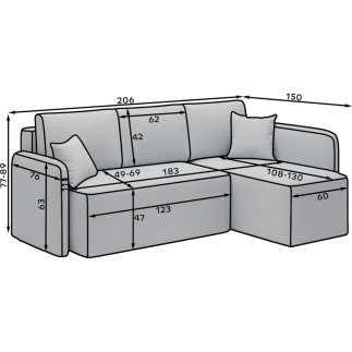 Canapé d'angle convertible HARRY en velours luxe - 3/4 places, gris, angle gauche (vu de face)