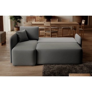 Canapé d'angle convertible HARRY en velours luxe - 3/4 places, gris foncé, angle gauche (vu de face)