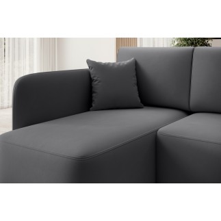 Canapé d'angle convertible HARRY en velours luxe - 3/4 places, gris foncé, angle gauche (vu de face)