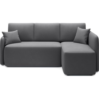 Canapé d'angle convertible HARRY en velours luxe 3/4 places, gris foncé, angle droit (vu de face)