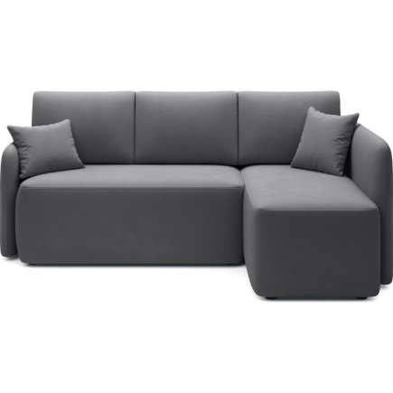 Canapé d'angle convertible HARRY en velours luxe 3/4 places, gris foncé, angle droit (vu de face)