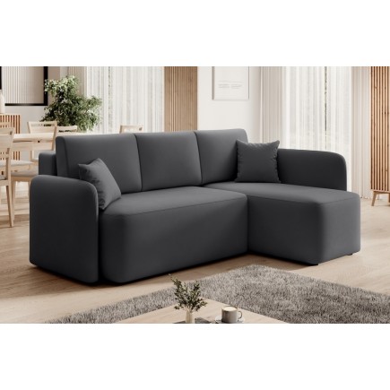Canapé d'angle convertible HARRY en velours luxe 3/4 places, gris foncé, angle droit (vu de face)