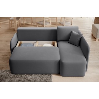 Canapé d'angle convertible HARRY en velours luxe 3/4 places, gris foncé, angle droit (vu de face)