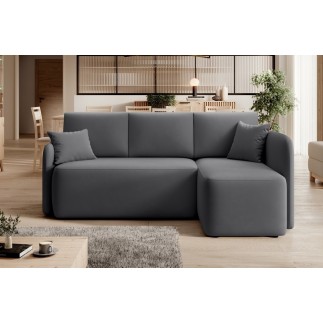 Canapé d'angle convertible HARRY en velours luxe 3/4 places, gris foncé, angle droit (vu de face)