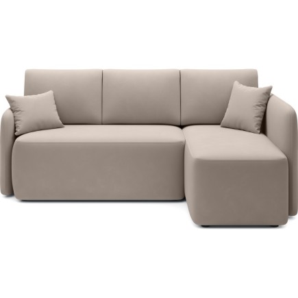 Canapé d'angle convertible HARRY en velours luxe 3/4 places, beige, angle droit (vu de face)