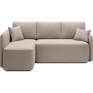 Canapé d'angle convertible HARRY en velours luxe - 3/4 places, beige, angle gauche (vu de face)