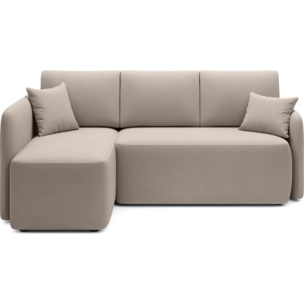 Canapé d'angle convertible HARRY en velours luxe - 3/4 places, beige, angle gauche (vu de face)