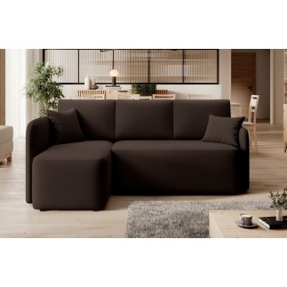 Canapé d'angle convertible HARRY en velours luxe - 3/4 places, chocolat, angle gauche (vu de face)