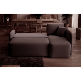 Canapé d'angle convertible HARRY en velours luxe 3/4 places, chocolat, angle droit (vu de face)