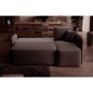 Canapé d'angle convertible HARRY en velours luxe 3/4 places, chocolat, angle droit (vu de face)