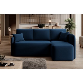 Canapé d'angle convertible HARRY en velours luxe 3/4 places, bleu, angle droit (vu de face)